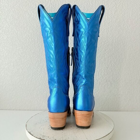 Lane SMOKESHOW Womens Cowboy Boots 6.5 Metallic Blue Western Cowgirl Mid Calf - Picture 3 of 11